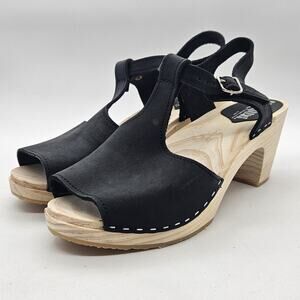Sandgrens Swedish Hasbeens Clogs Women's Size 11 US 42 EU Black Open Toe Wooden